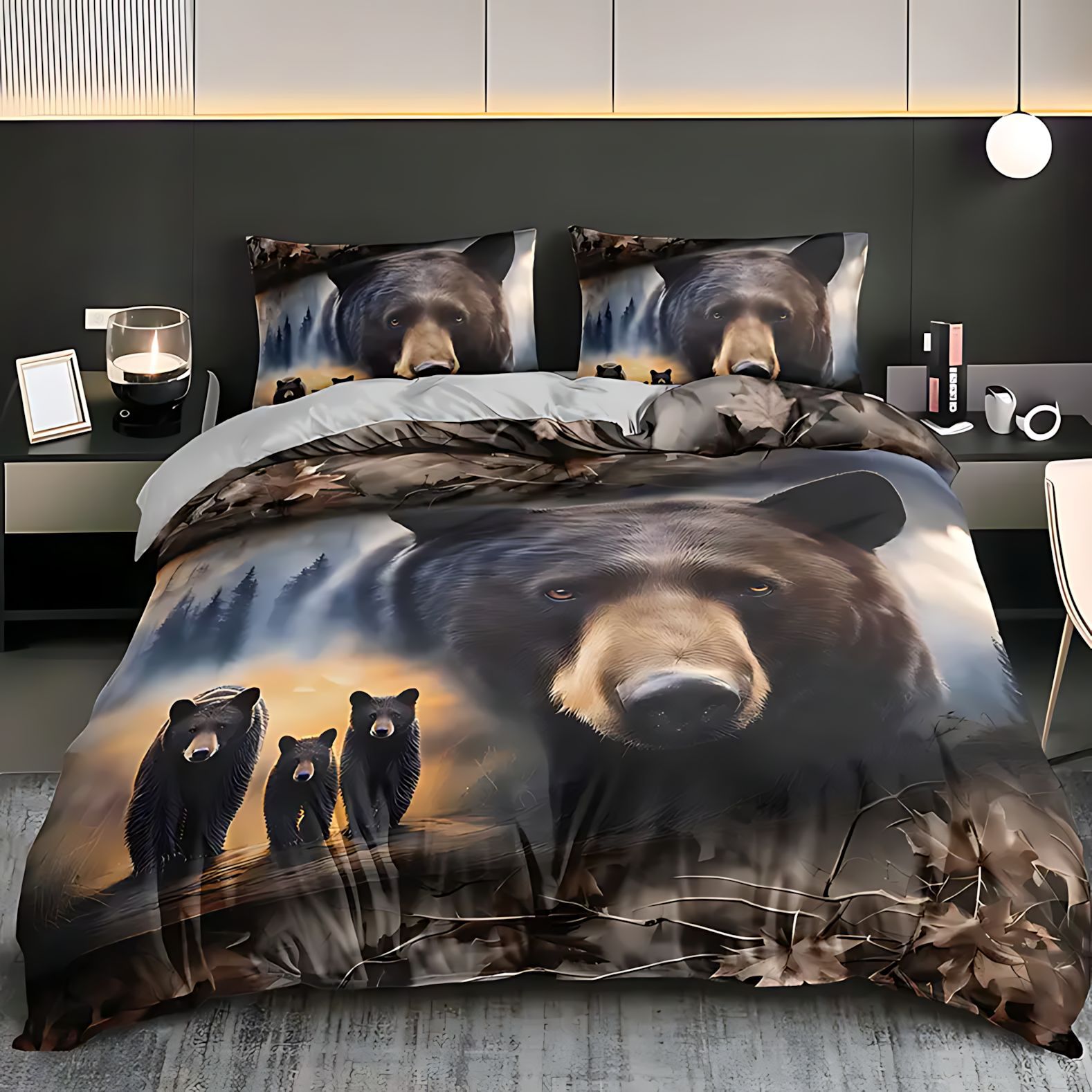 TEMU / JIT transfronterizo lindo oso impresión digital 3D molido colcha colcha con funda de almohada set para diseñar