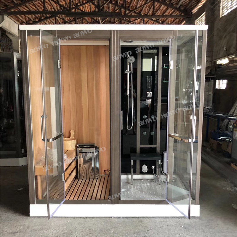 Foshan suministro directo de fábrica de hierro abeto sauna cuarto de ducha húmedo y seco de doble uso integrado cuarto de baño de vapor húmedo seco