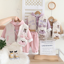 依号童装女童秋冬装2025新款可爱挎包棉衣儿童洋气马甲三件套套装