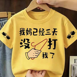 儿童夏季三天没打我了男童短袖纯棉圆领薄款T恤百搭趣味印花上衣