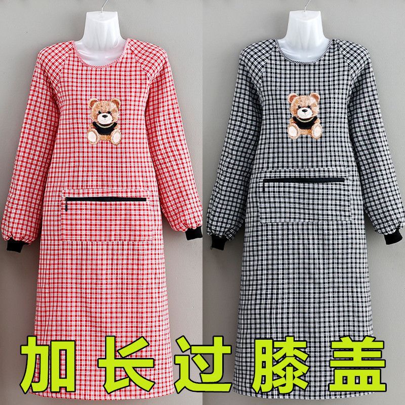 Long Extra-long Apron Anti-oil Stain Summer Breathable Kitchen Work Clothes Cotton-linen Combination Over-knee Fashionable Household Waist