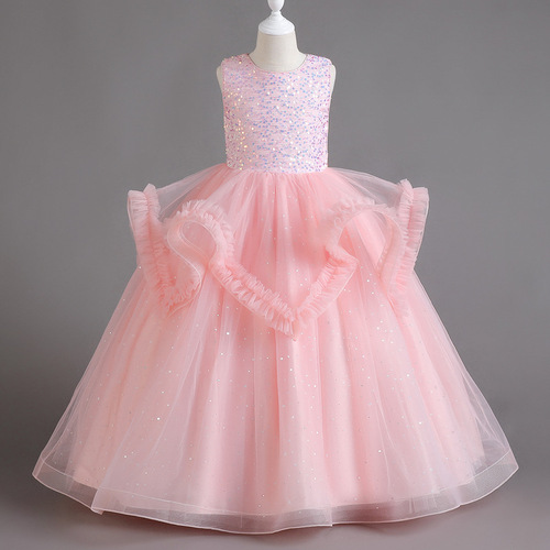 Girls dress dress evening dress sleeveless long ankle-length vest dress mesh high-end elegant dress host