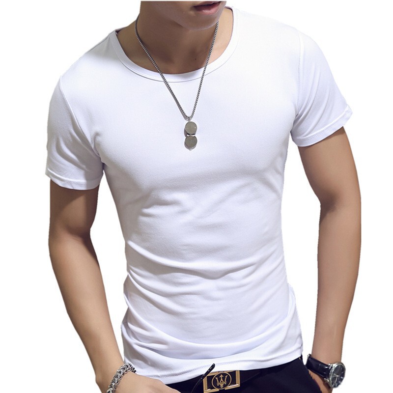 Pure White Short Sleeve T-Shirt Men's Half Sleeve Solid Color Custom Base Shirt Fitness Slim Fit T-Shirt Tight Top Black T