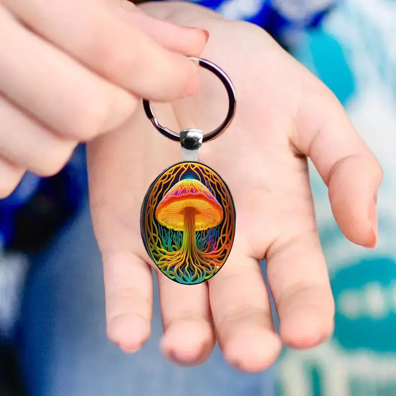 Man with colorful mushroom key chain, cute aesthetic key holder, cute pendant for backpack Man with colorful mushroom key chain, cute aesthetic key holder, cute pendant for backpack