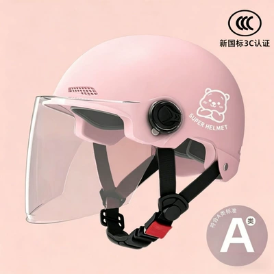 Electric Scooter Helmet, All-Season Safety | Motosiklet kaskı (dəbilqə) - pink-transparent-long-mirror-silver-bear