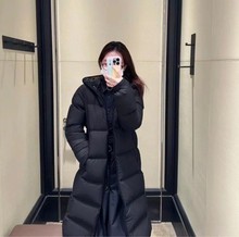 深圳南油高端女装连帽字母长袖白鹅绒90中长款羽绒服女