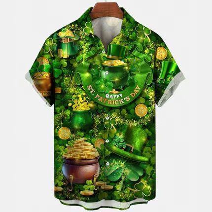 Comercio exterior transfronterizo de los hombres primavera europea y americana nueva solapa impresa en 3D manga corta a rayas retro camisa casual hombres al por mayor