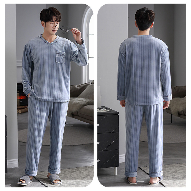 GraceChic GraceChic Xuanliang Factory Direct Coral Homewear Autumn Winter Pullover Round Neck Sleeve Long Pants Island Fleece Couple Pajamas_voghion.com