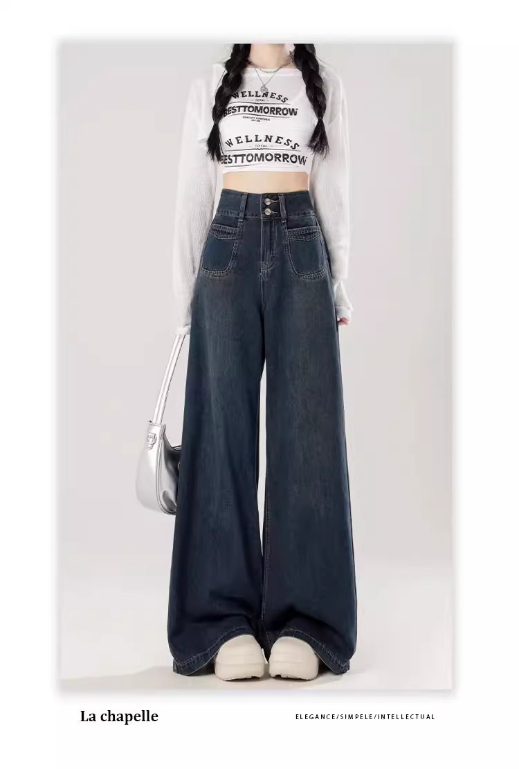 Dam jeans med hög midja och breda ben i denim relaxed fit_voghion.com