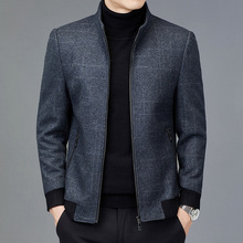 毛呢外套男式冬季新款羊毛夹克加棉中青年时尚恒源祥立领商务男装