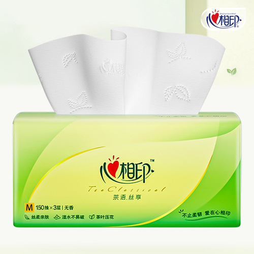 Heart-to-Heart Tissue Paper M-Size Triple Layer 150 Sheets Per Pack 24 Packs Total Natural Wood Flexible Tea Language Silk Enjoy Facial Tissue Full Carton Toilet Paper