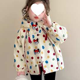 女童圆点夹棉外套秋冬季2025新款女宝宝洋气保暖上衣儿童休闲棉服