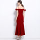 Strapless Toast Dress Bride's New wine red Entry Luxury Niche French Wedding Engagement Elegant Dinner Dress for Women