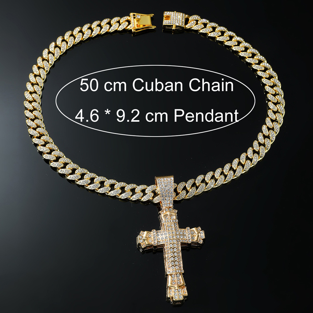 Pendant Necklace Classification cuban link chain Chain Type Hip-hop Cross Alloy Plating Inlay Rhinestones Men's Pendant Necklace