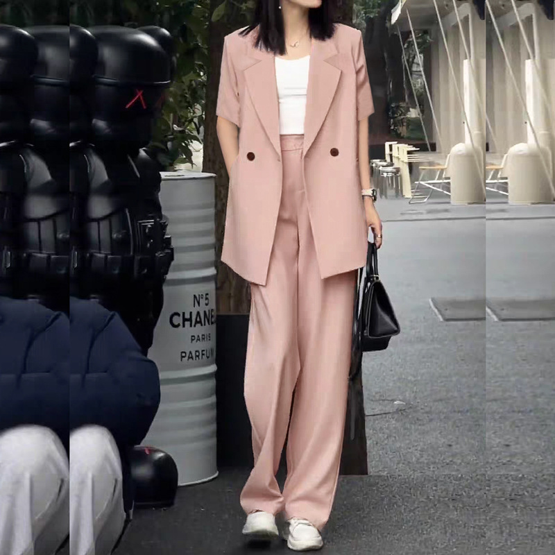 Women's Clothing Summer thin suit wide leg pants suit women's large size women's clothing fat MM 200 pounds loose short sleeved suit jacket_voghion.com