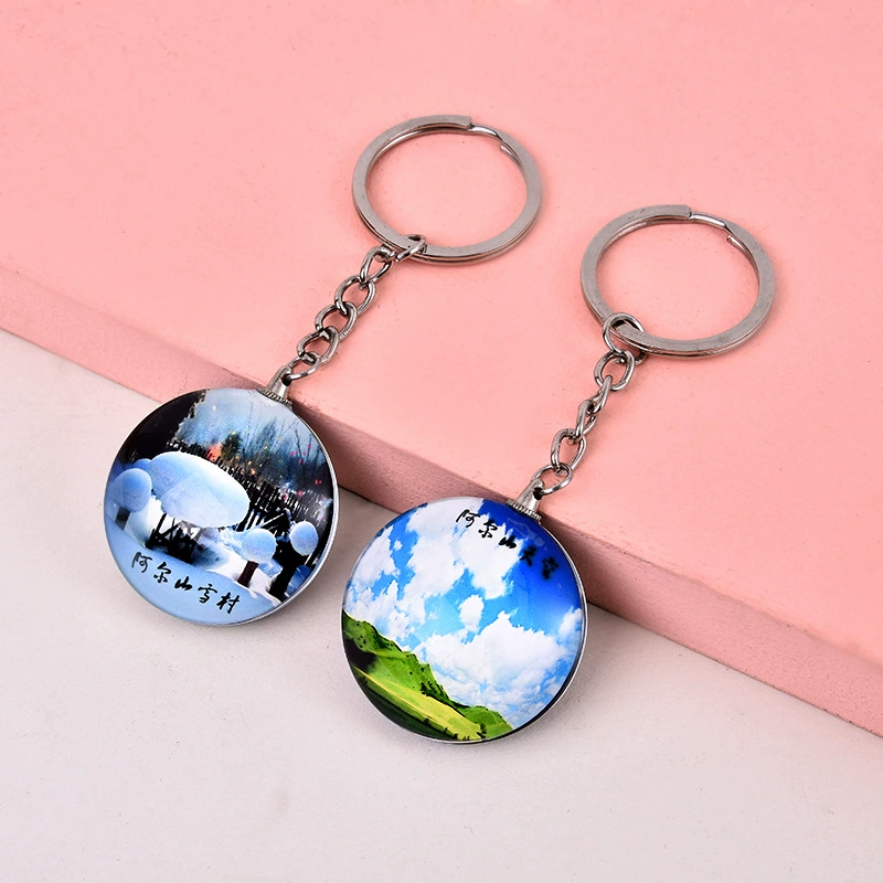 Creative double-sided glass keychain, souvenir, wholesale
