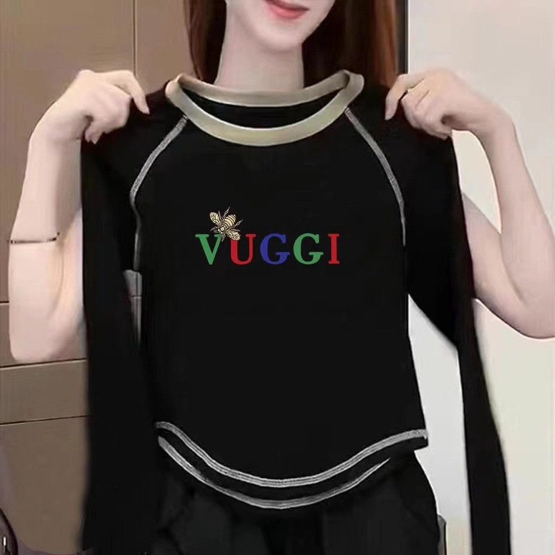 含棉打底衫女2025新款秋季圆弧形不规则百搭长袖T恤短款别致上衣|undefined
