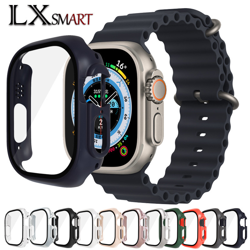 Suitable for Apple ultra watch case PC + tempered film frosted one-piece protective case iwatch8 hollow protective case