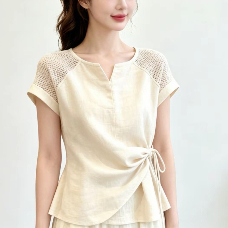 Irregular, unique, beautiful, hollowed-out short-sleeve T-shirt, women's summer top