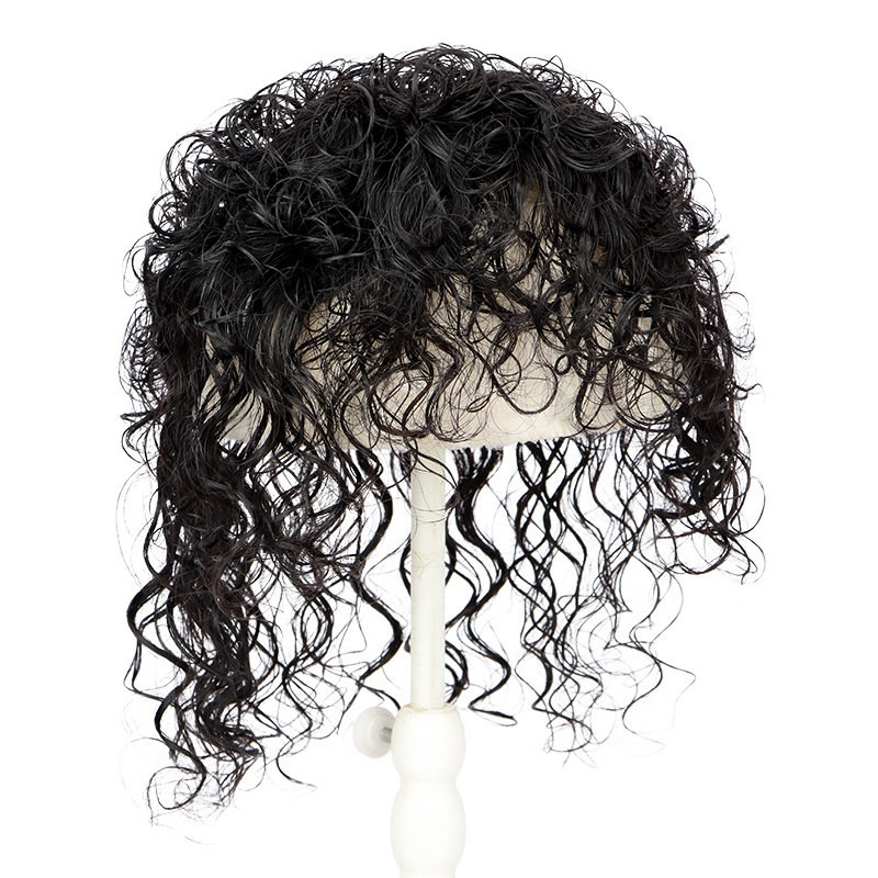 白髪カバー巻き毛ウィッグ、女性用本物の人毛ヘアピース、シームレスふわふわ軽量ウール小巻毛ヘアピース|undefined