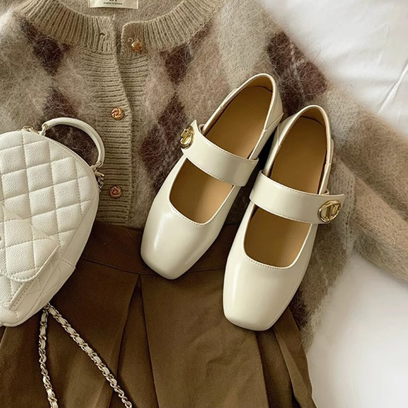 Nuevo otoño de la uva de la madre francesa retrógrada con velcro Mary Zhen boca plana zapatos de una sola mujer