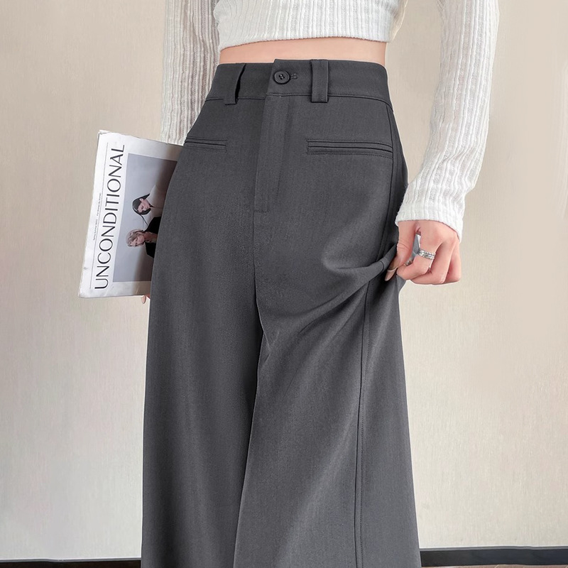 Pantalones de traje gris para mujer primavera y otoño 2025 nuevos pantalones de cintura alta rectos sueltos casuales pantalones de pierna ancha