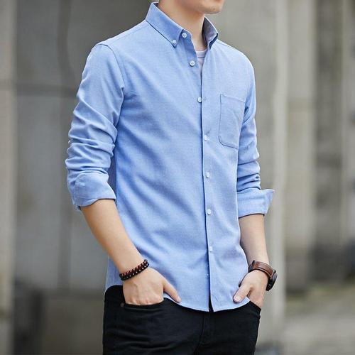 Autumn and Spring Oxford Cloth Shirt for Men, Long Sleeve, Color, Youth Leisure Student Slim Fit Korean Version Fashion Shirt