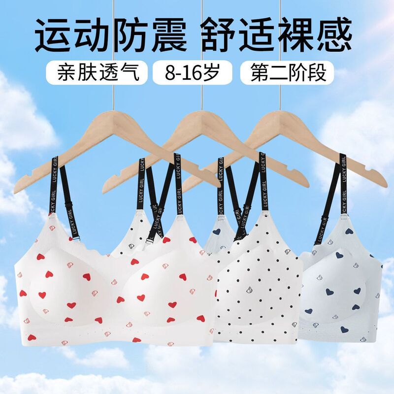 Girls' Seamless Developmental Underwear with Fixed Cups, Shockproof, Anti-Bump, Breathable Ice Silk Vest-Style Sports Children's Bra Girls' Seamless Developmental Underwear with Fixed Cups, Shockproof, Anti-Bump, Breathable Ice Silk Vest-Style Sports Children's Bra