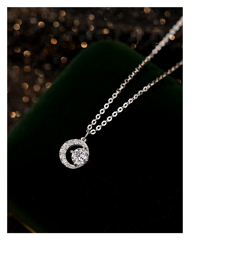 Sterling Silver Elegant Simple Style GRA Certificate Plating Moon Moissanite Zircon Pendant Necklace display picture 5