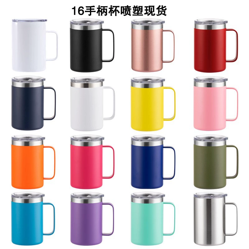16 унций кружка для сублимации с ручкой, термокружка из нержавеющей стали, новая экспортная модель, прозрачная крышка, кофейная кружка
