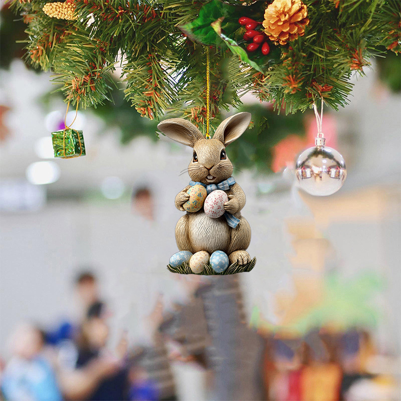 Colgante transfronterizo nuevo huevo de conejo de Pascua colgante acrílico 2D colgante mochila colgante hogar
