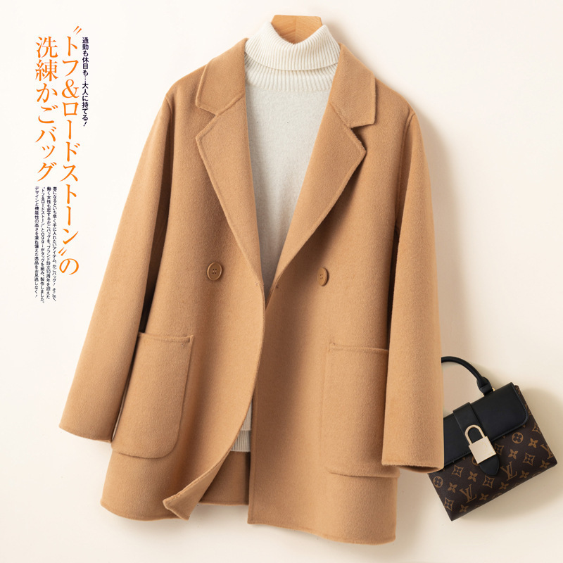 Foreign Trade Carefully Selected Wool Double-Sided Coat, 2025 Autumn and Winter New Style, Lapel Mid-Length Design for Women