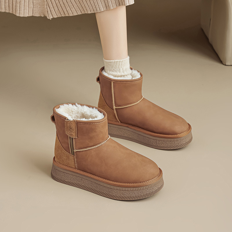 Botas de nieve de Augu Lion para mujeres 2025, nuevos zapatos de algodón al aire libre de invierno con suela gruesa con un pie en botas de lana.