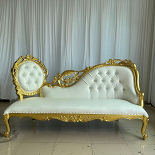 European-style Solid Wood Carved Leather Art Chaise Chaise Luxury Villa European-style Solid Wood Chaise Chaise for Living Room Bedroom Sofa Recliner