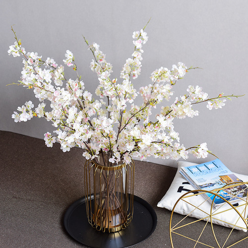 Manufacturer's simulated 4-forked cherry blossom branch, long branch fake flower, silk cloth, plastic flower, wedding dress, arch guide, simulated flower