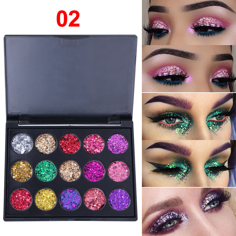 New Style 15 Colors Shiny Sequins Glitter Powder Eye Shadow Plate display picture 6