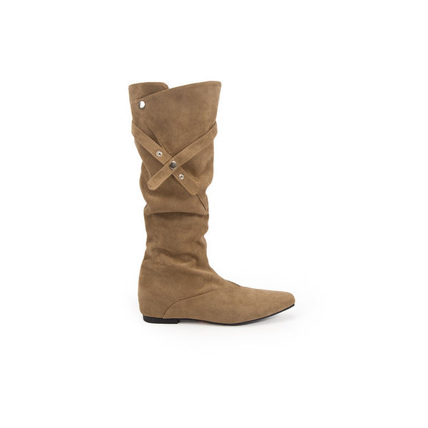 Bốt cao cổ nữ mũi nhọn độn gót 4 cm, thân nhún bèo phong cách retro, khóa kéo sau, đi hai kiểu — Màu kaki (đế độn 4cm), Màu nâu (chiều cao bên trong tăng thêm 4cm), Màu nâu cà phê (tăng chiều cao 4cm), Đen (Gót giấu 4cm)