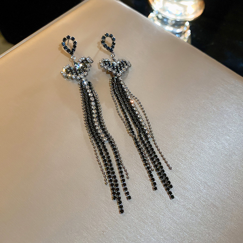1 Pair Fashion Tassel Inlay Metal Rhinestones Drop Earrings display picture 3