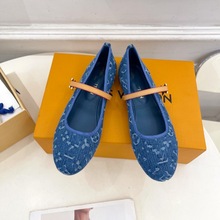 驴家2025春秋款芭蕾平底鞋女牛仔布圆头 金属扣一字带玛丽珍女鞋