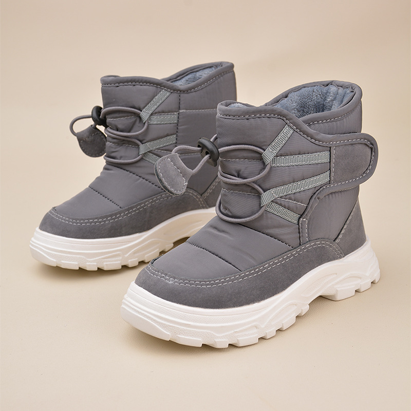 Botas de nieve cálidas para niños de invierno de comercio exterior, zapatos de algodón de suela suave con Velcro ancho de estilo coreano, botas de algodón negras con forro polar para bebé