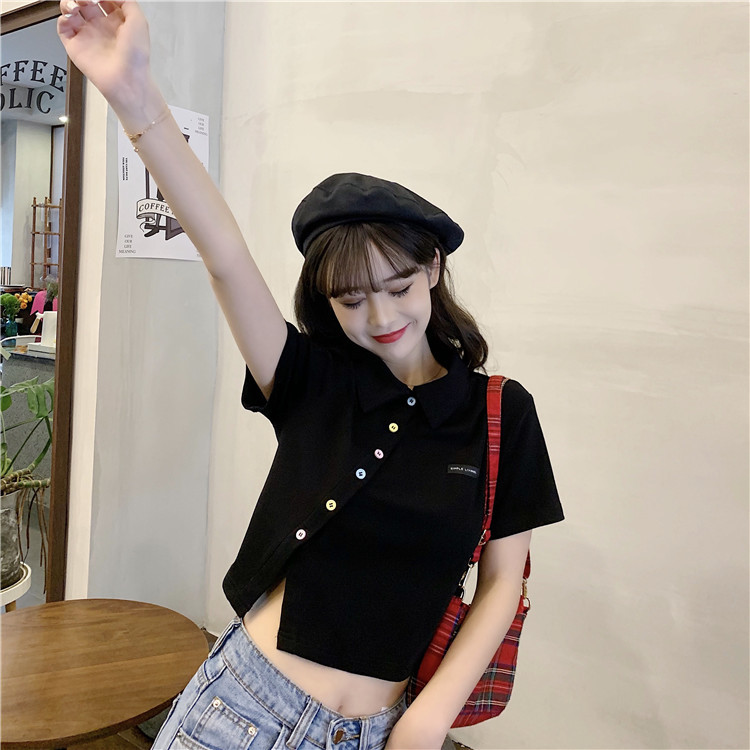 Women's T-shirt Short Sleeve T-Shirts Patchwork Button Simple Style Solid Color display picture 32
