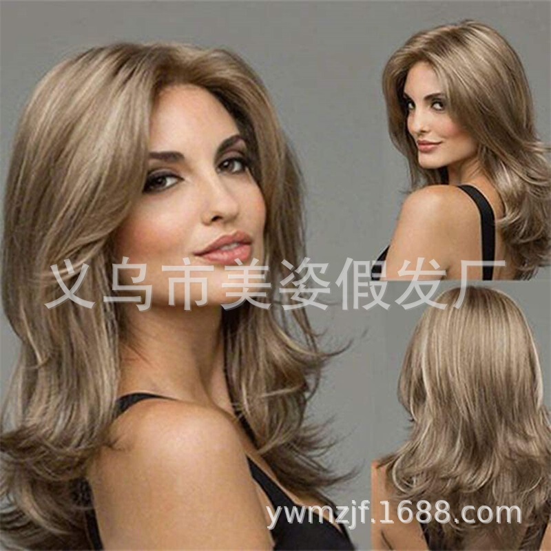 2021 European and American new wig medium large wave long curly hair fashion women's Chemical Fiber high temperature silk brown whole head cover 2021 European and American new wig medium large wave long curly hair fashion women's Chemical Fiber high temperature silk brown whole head cover