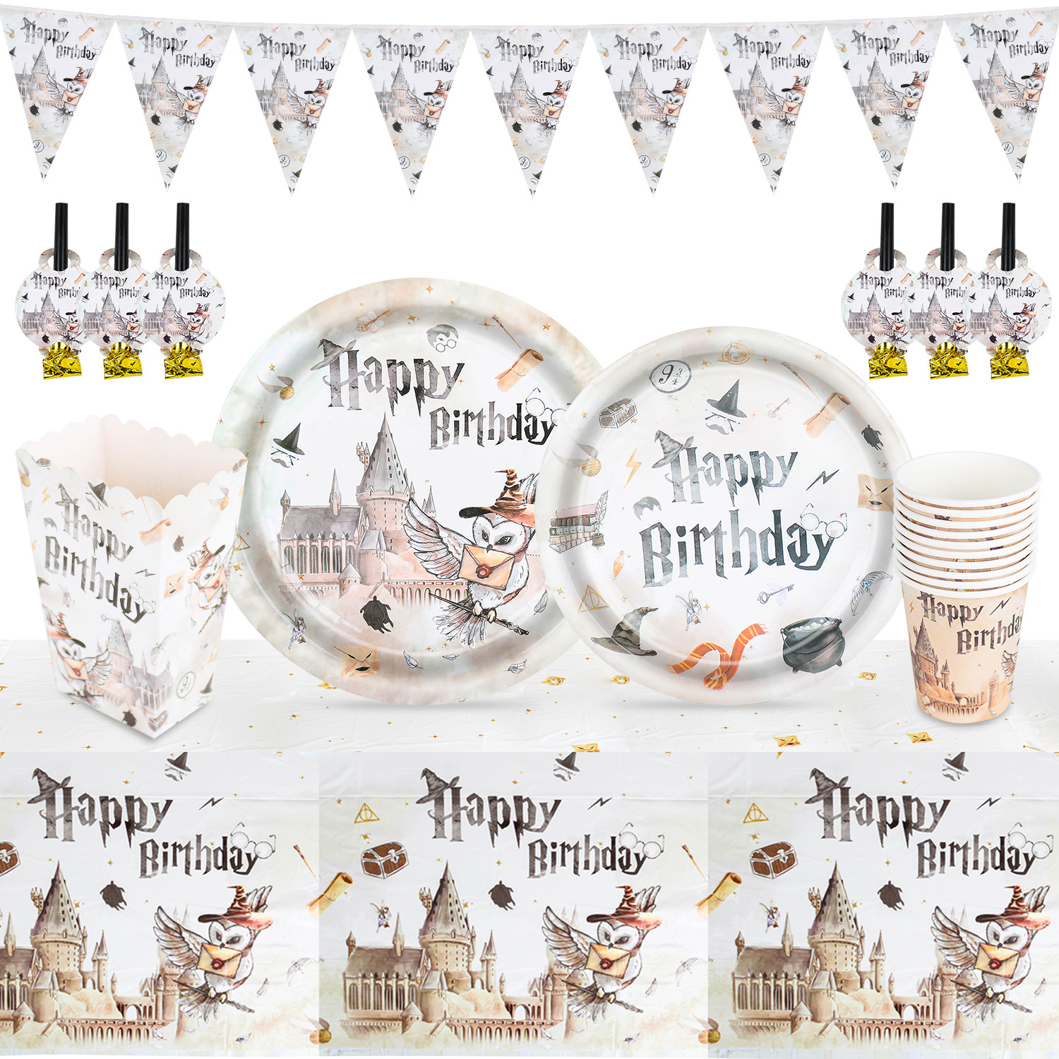 Halloween Harry Potter Gift Bag Set Magic Birthday Arrangement Decorations Tablecloth Disposable Plate Cup