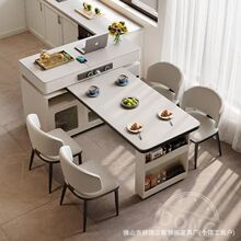 简约旋转岩板岛台餐桌一体小户型多功能新款可旋转家用伸缩吃饭桌