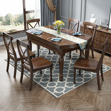美式白蠟木餐桌實木伸縮折疊飯桌家用方桌歐式飯店圓形兩用咖啡桌