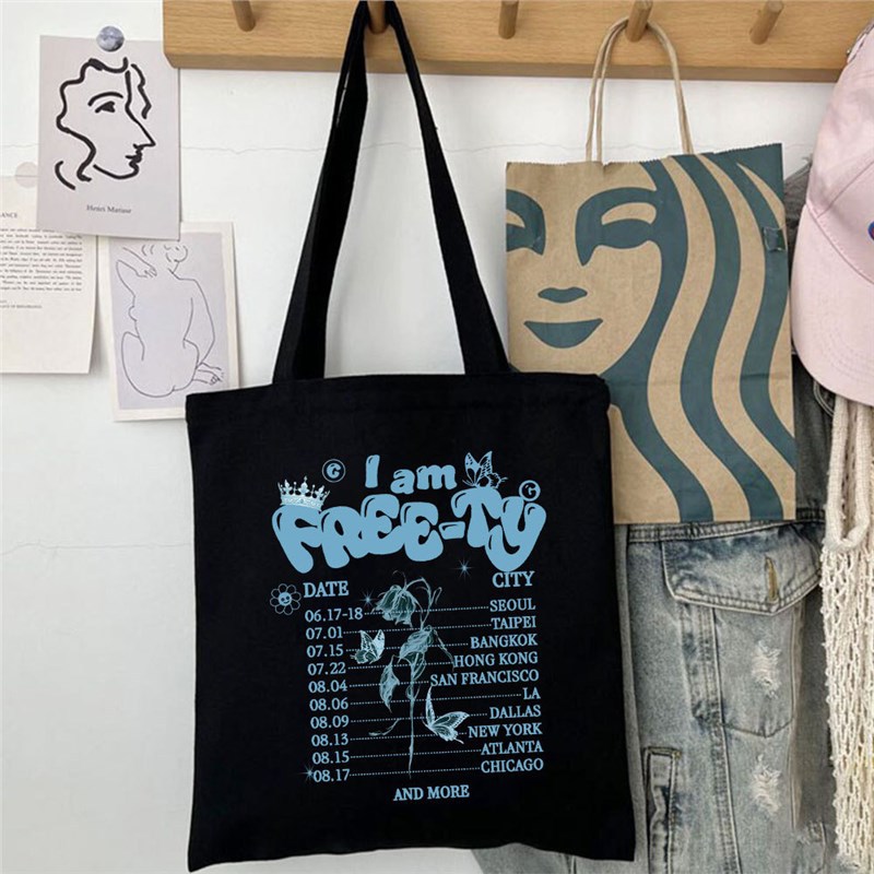 GI DLE帆布袋 iam free-ty手提袋 花蝴蝶欧美单肩女包 文艺帆布袋