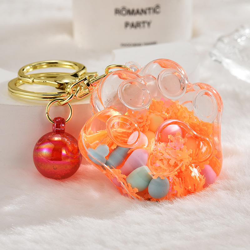 (2개) 인터넷 축하 고양이 클로 아크릴 키 체인 여성 도서 가방 펜던트 작은 보석 오일 샌드 키 체인 창조적 인 교수형 장식품