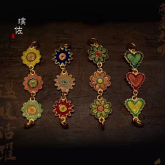 高檔久不掉色越南沙金diy配件愛心通孔鏈條琺瑯彩燒藍手鍊項鍊女