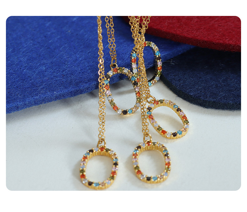 Fashion Oval Titanium Steel Necklace Inlaid Zircon Stainless Steel Necklaces_colorza_2