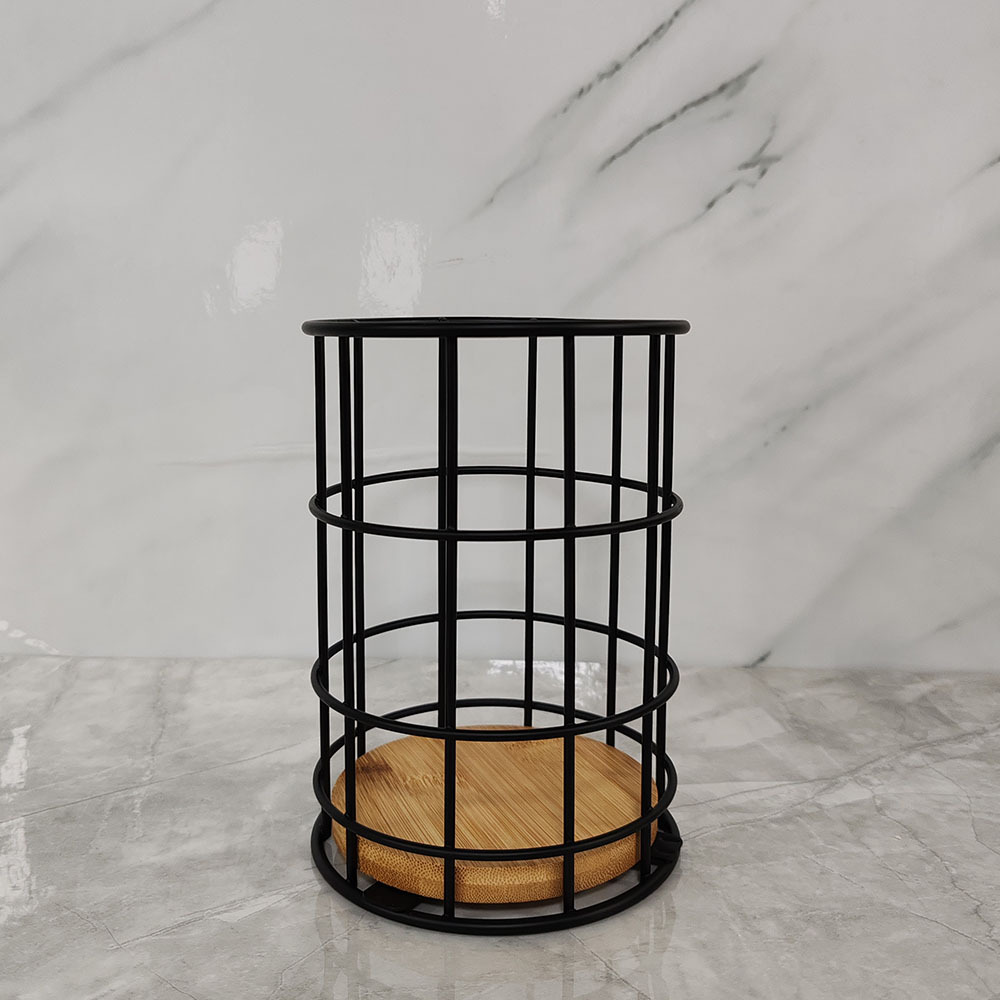 Nórdico simple cuchillo y tenedor de cocina doméstica palillos almacenamiento drenaje de madera maciza hierro forjado drenaje de agua antifusco tubo de almacenamiento